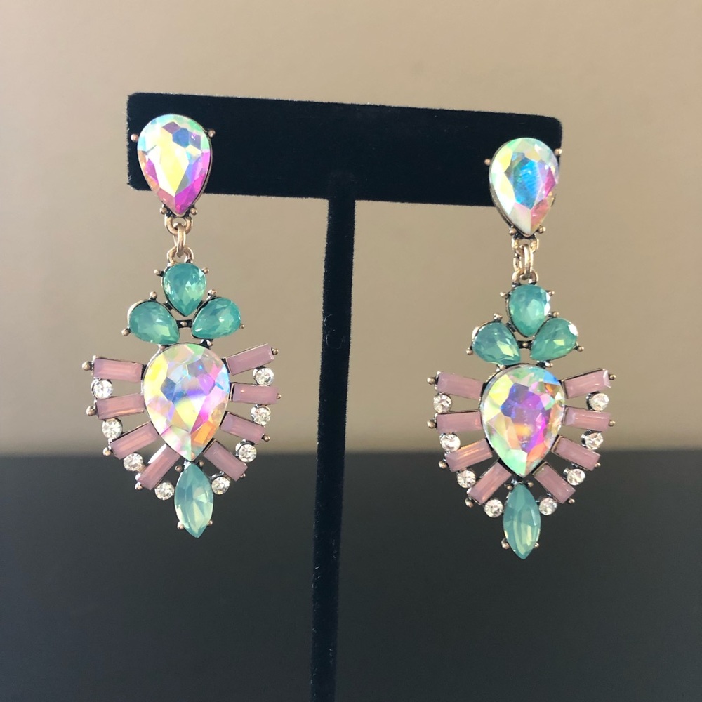 Pink and turquoise crystal earrings